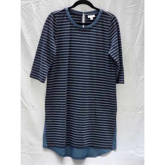 J.Jill Dresses & Skirts - J.Jill Womens Blue Striped Mixed Media Shift Dress Tencel Hem Small KDR128491